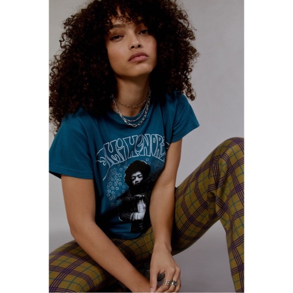 Daydreamer Jimi Hendrix Solo Glitter Star Tee Teal Blue Large,  Size S - Picture 6 of 7
